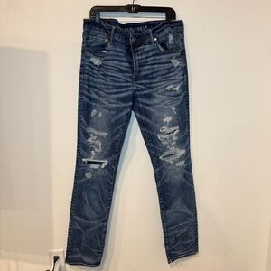 American Eagle Outfitters Blue Slim Distressed Jeans
